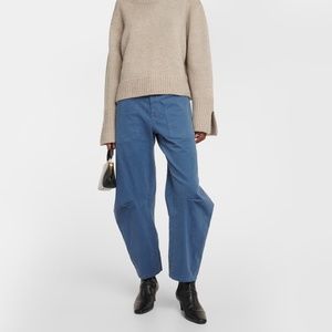 Nili Lotan Shon Pant Carbon Bow Leg Carpenter 2 blue Barrel